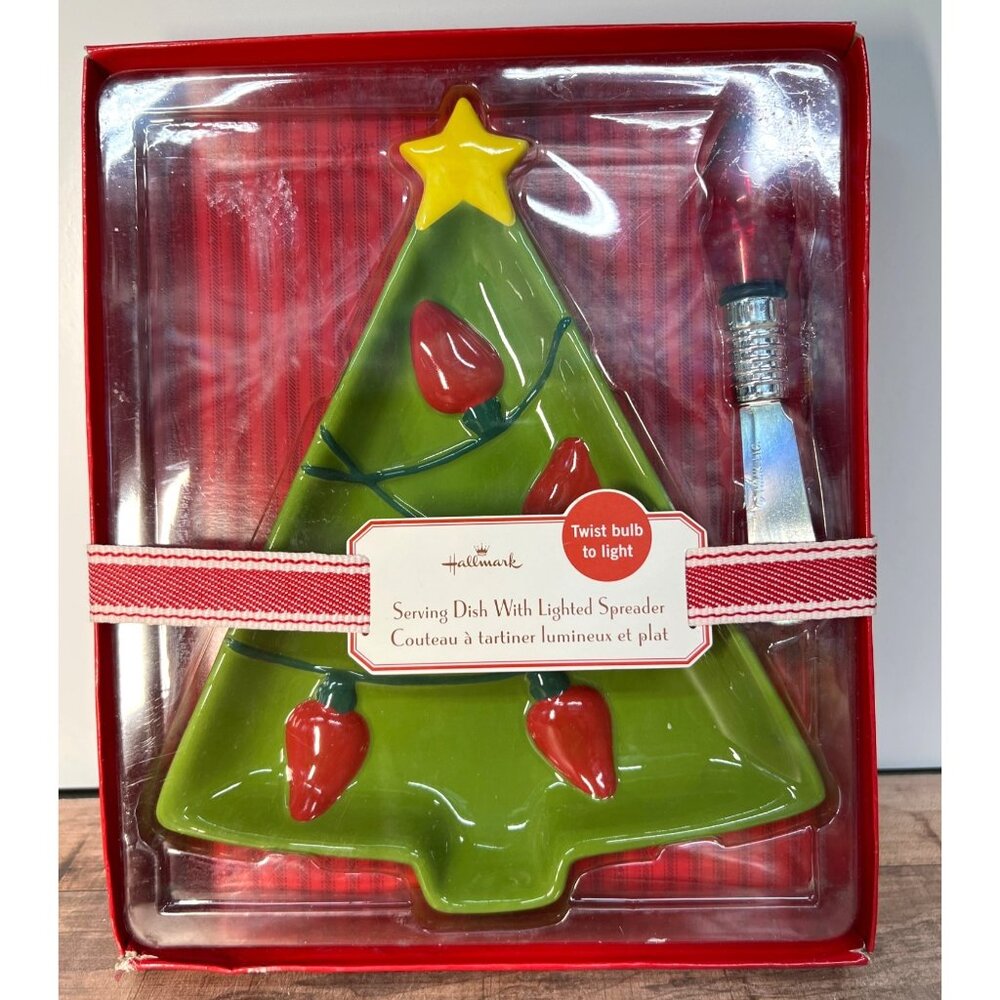 Hallmark Christmas Tree Serving Dish With Lighted Spreader